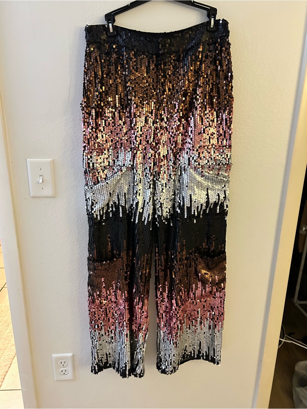 Nasty Gal Sequin Ombre Cargo Trousers - Black Pink Silver - Picture 9 of 9